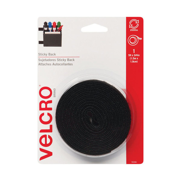 Velcro Brand Reclosable Fastener, 5 ft, Black 90086